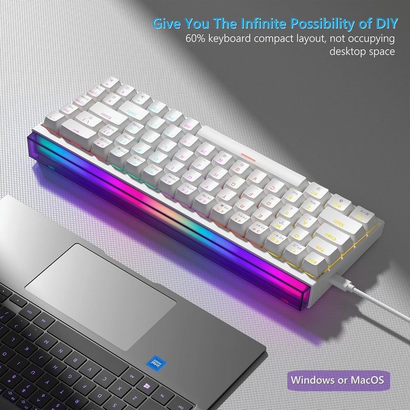 Womier 60% Percent Keyboard with Light Box, Wired Keyboard Gaming Mechanical with MCA Keycaps, OEM Profile, Programable, 64 Keys Hot Swap RGB Cream Key Board for PC Computer Win/MAC (WK68 PRO-White) - Image 3